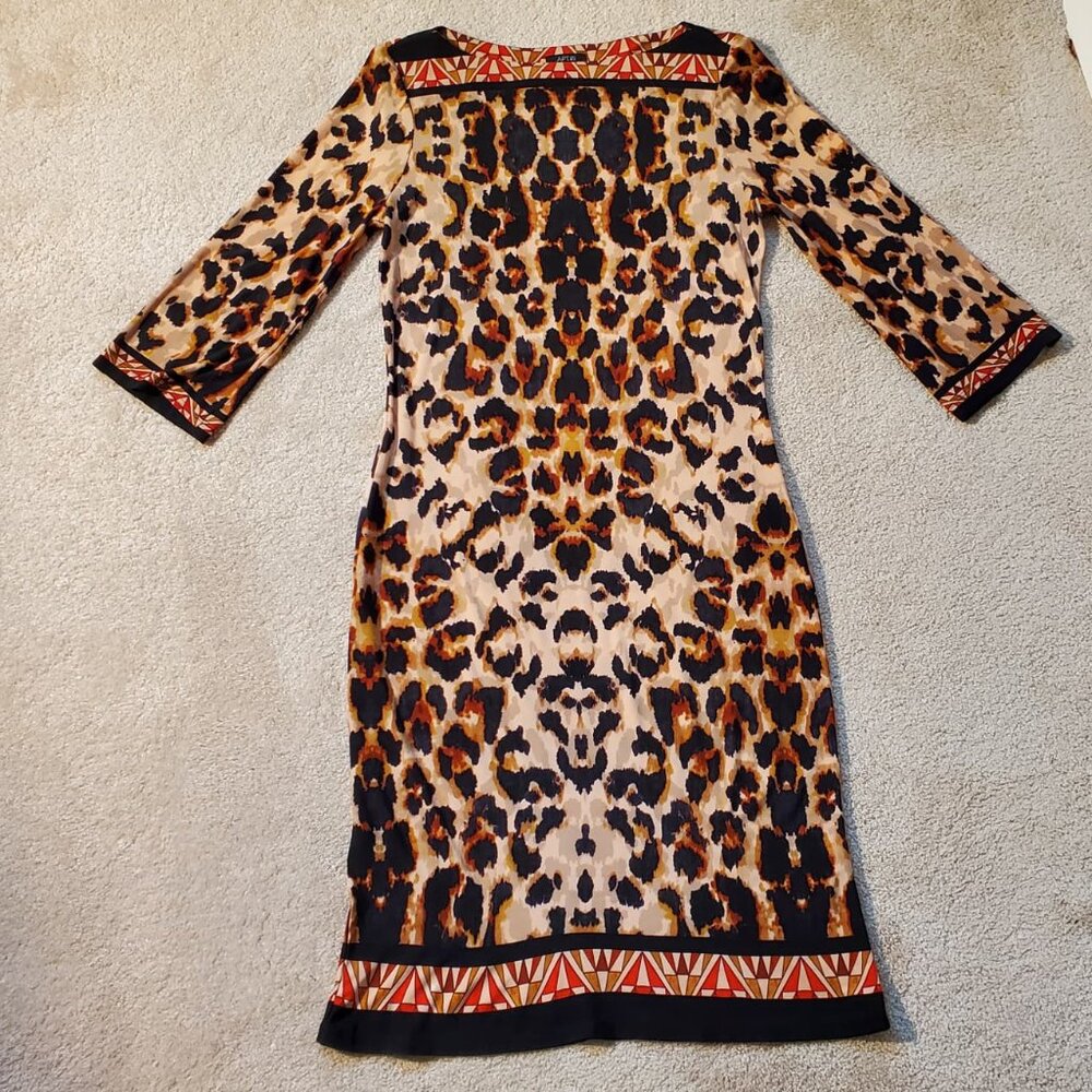 Everyday summer 3/4 sleeves pencil dress, animal print. Size 2